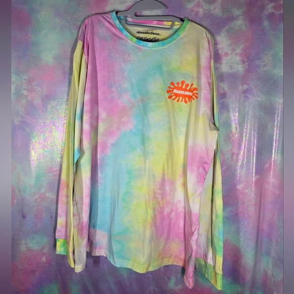 Cakeworthy x Nickelodeon 90's Rainbow Tie Dye Long Sleeve T-Shirt Size 2XL - Picture 2 of 9